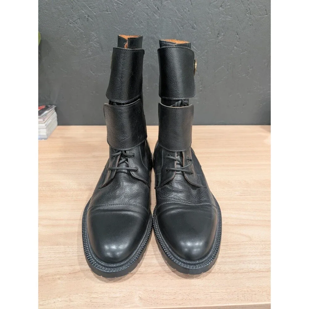 Michele Olivieri Leather Lace up Buckle Boots Men's Size 9 Black Made In Italy